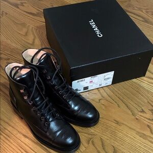 CHANEL Black Calfskin Lace-Up Boots- women’s sz 40